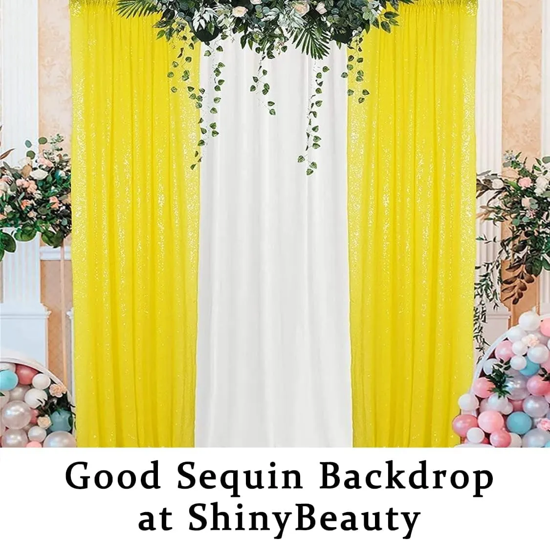 ShinyBeauty Yellow Backdrop Curtain Sequin Curtains 2 Panels 2FTx8FT Window Curtains Glitter Backdrop Curtains Yellow Sequin Photo Backdrop Shower Curtain Panels