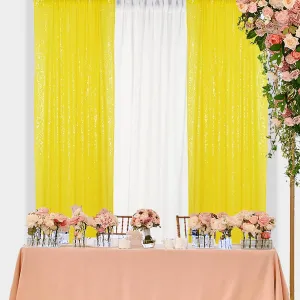 ShinyBeauty Yellow Backdrop Curtain Sequin Curtains 2 Panels 2FTx8FT Window Curtains Glitter Backdrop Curtains Yellow Sequin Photo Backdrop Shower Curtain Panels