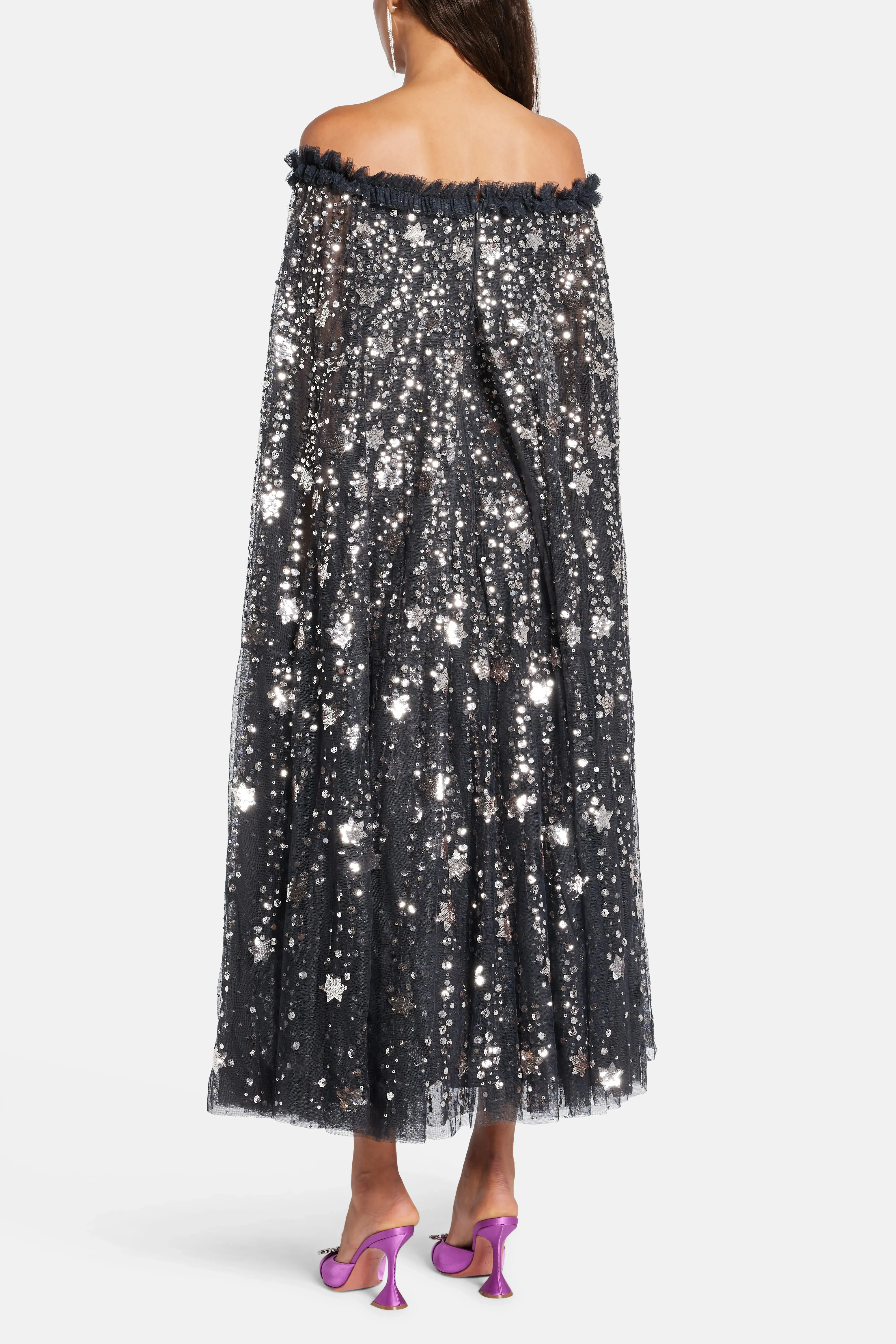 Shooting Stars Sequin Cape Evening Dress