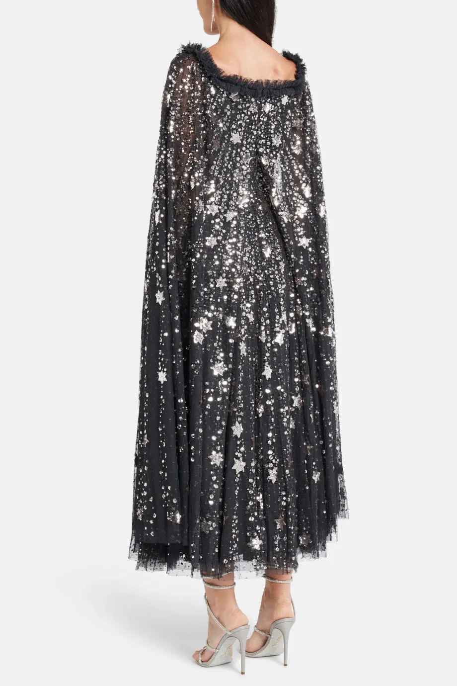 Shooting Stars Sequin Cape Evening Dress