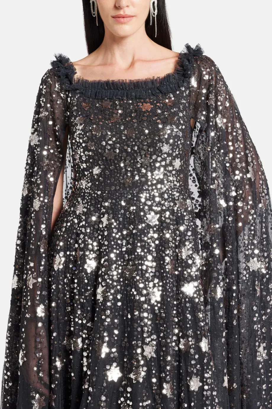 Shooting Stars Sequin Cape Evening Dress