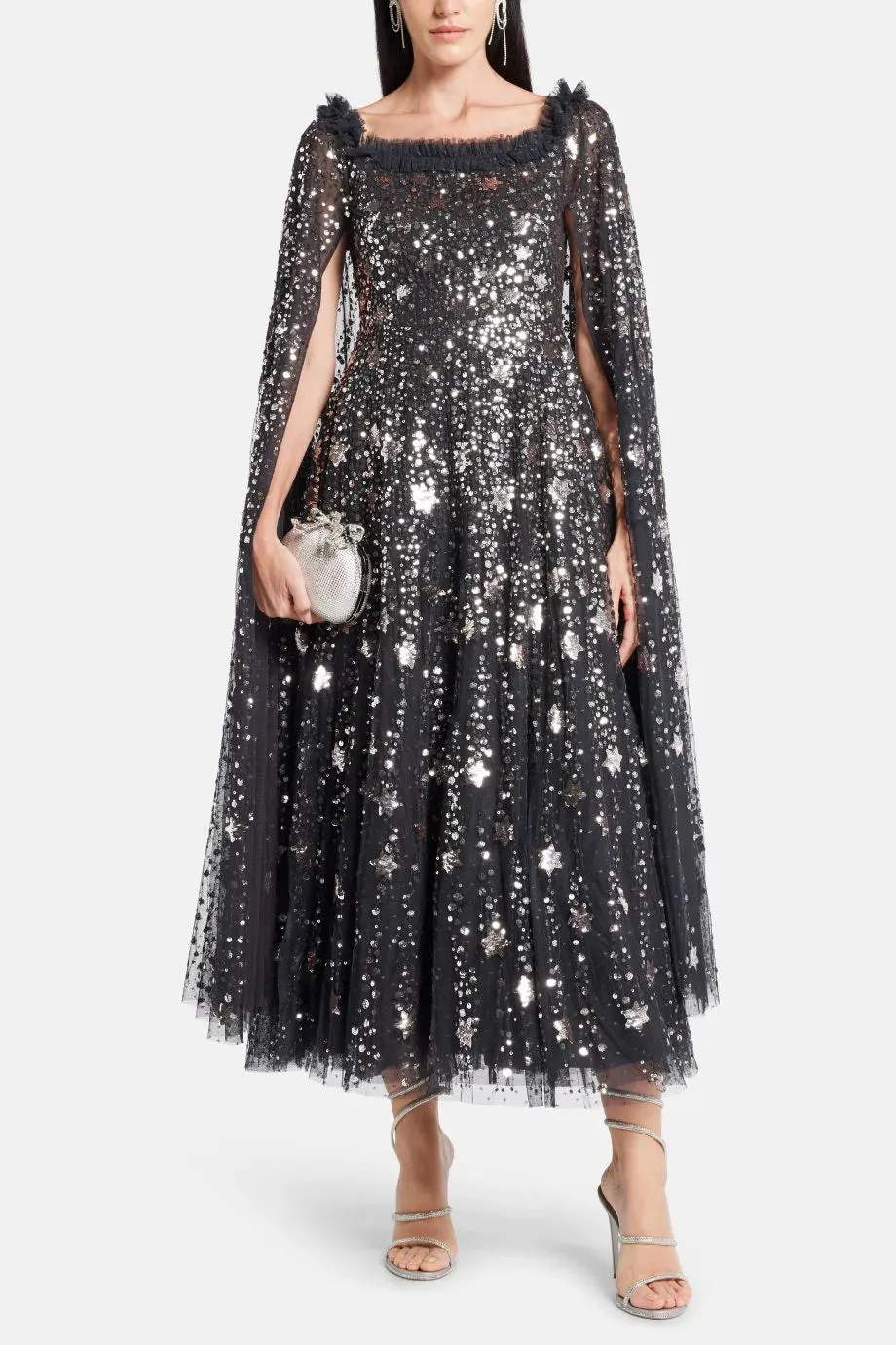 Shooting Stars Sequin Cape Evening Dress