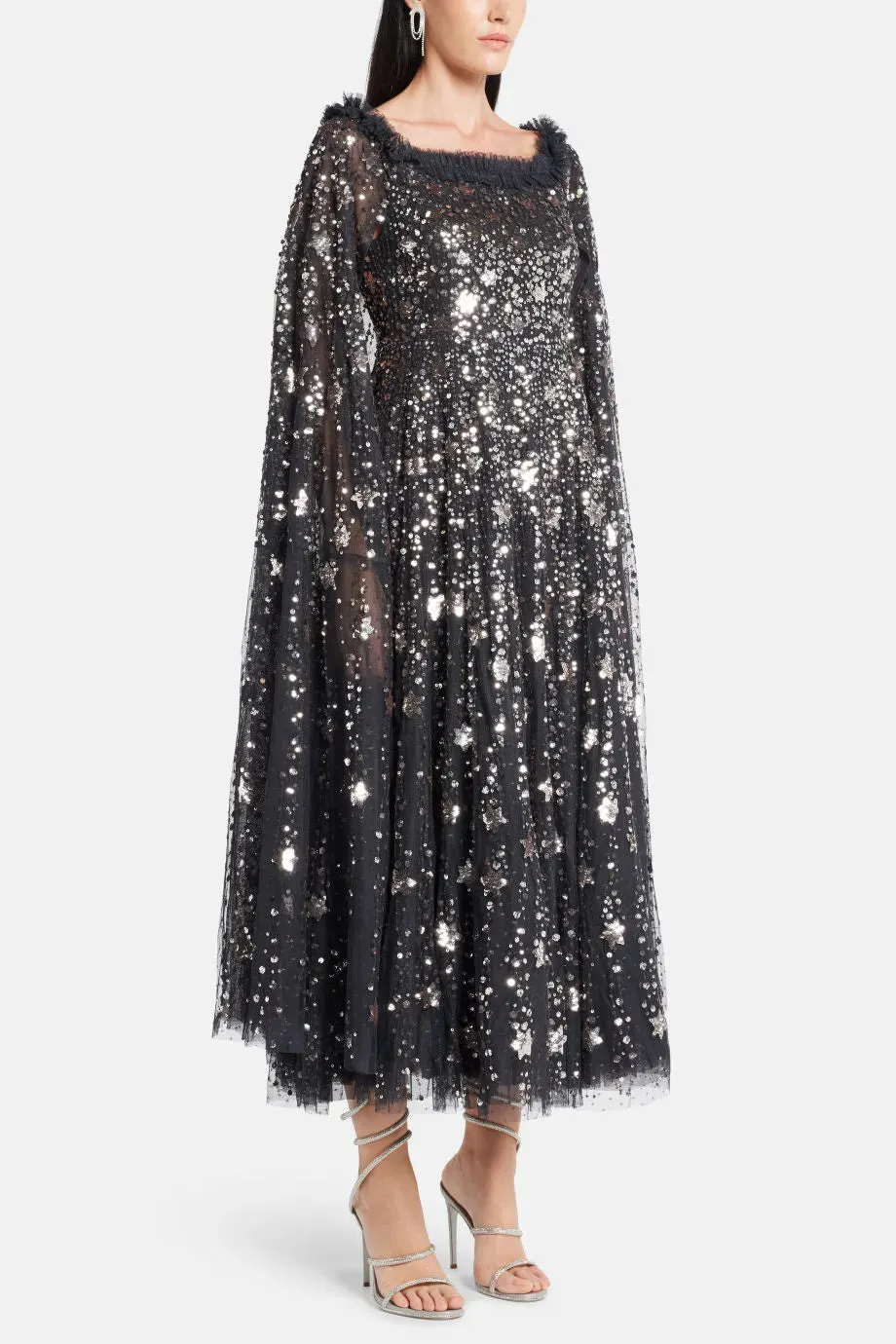 Shooting Stars Sequin Cape Evening Dress