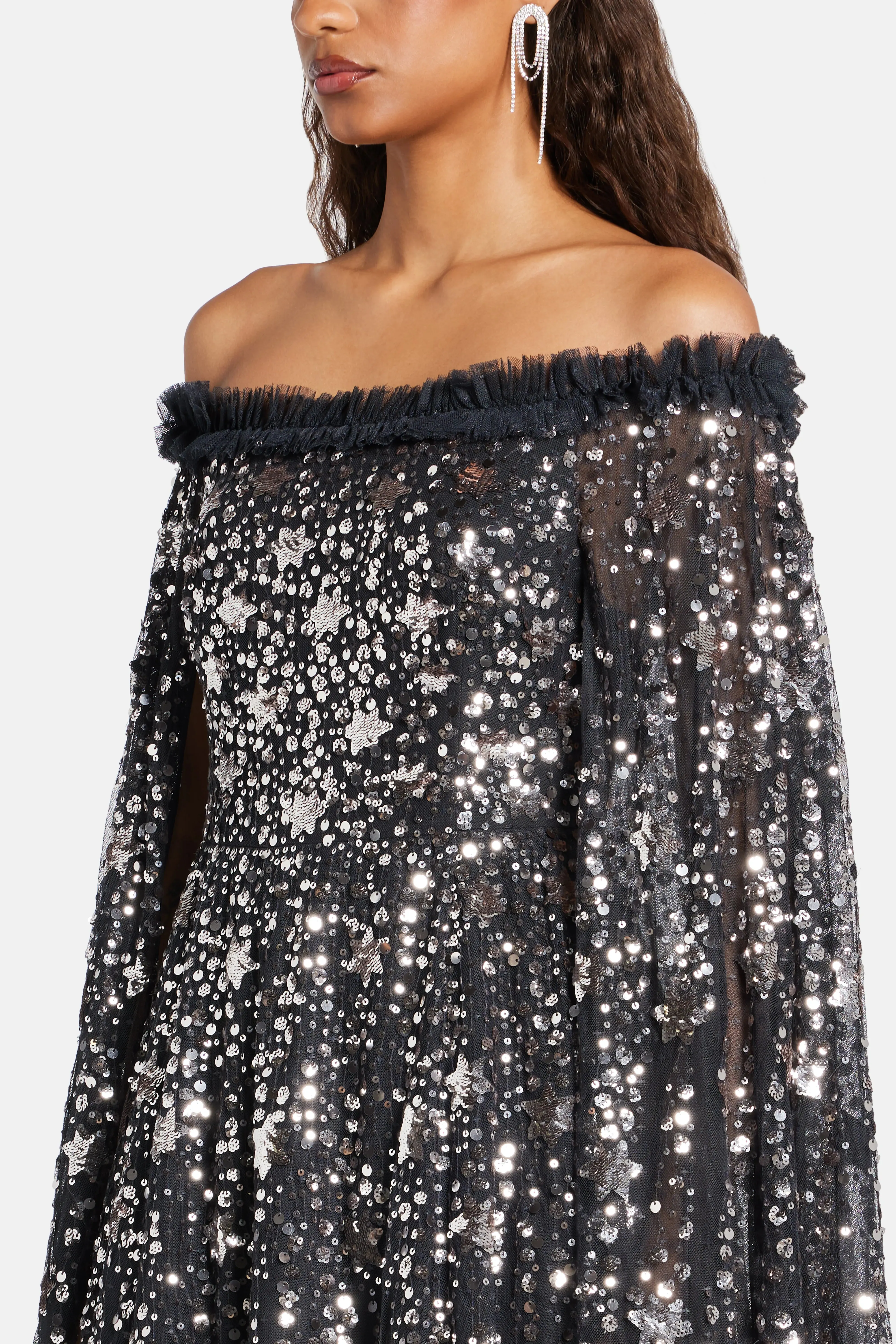 Shooting Stars Sequin Cape Evening Dress