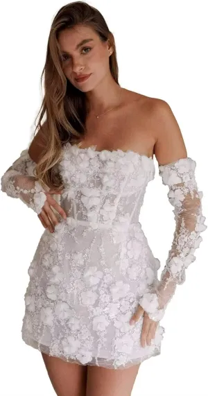 Short Wedding Dresses for Bride Beach Lace Boho Mini Bridal Dress Wedding Gown