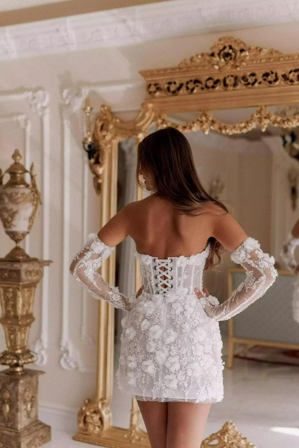 Short Wedding Dresses for Bride Beach Lace Boho Mini Bridal Dress Wedding Gown