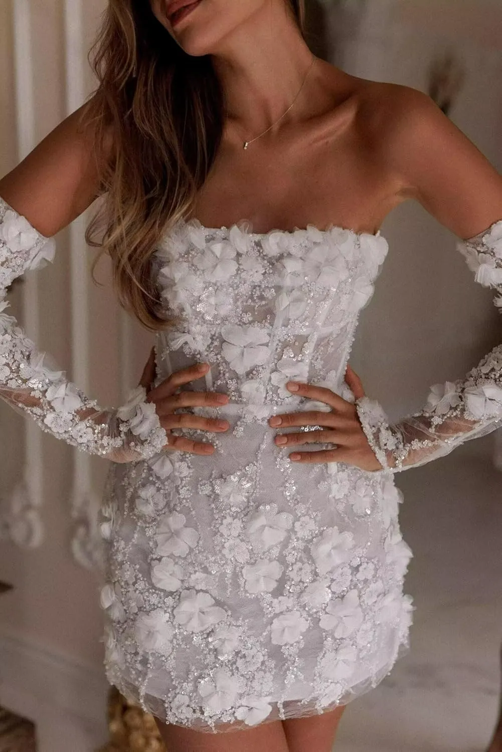 Short Wedding Dresses for Bride Beach Lace Boho Mini Bridal Dress Wedding Gown