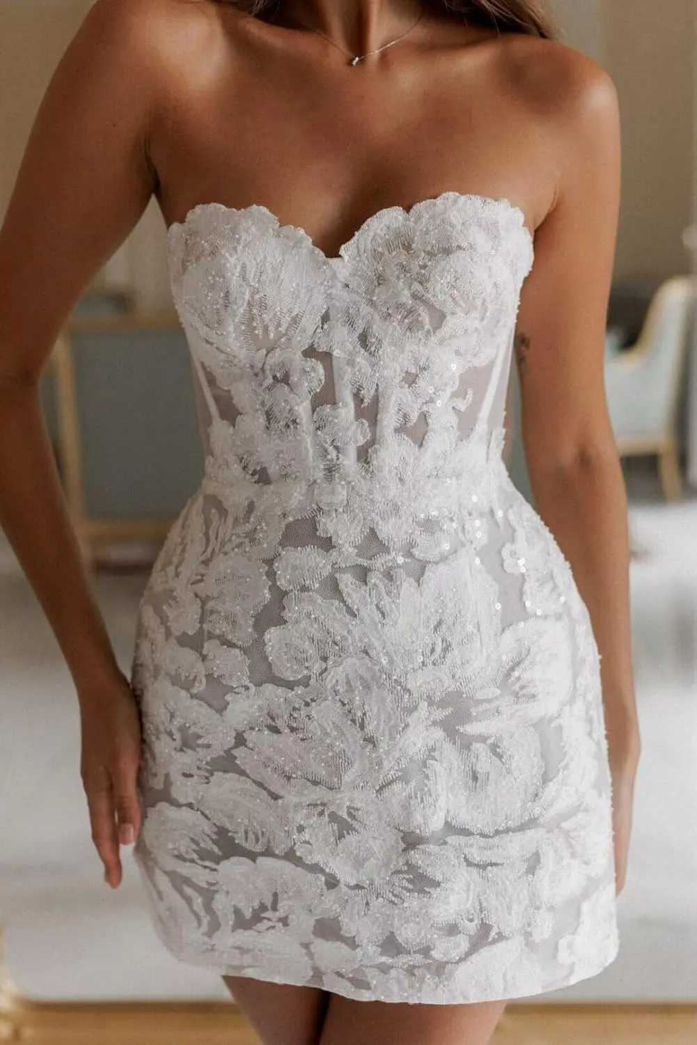Short Wedding Dresses for Bride Lace Tulle Bridal Gown Corset Reception Engagement Dress