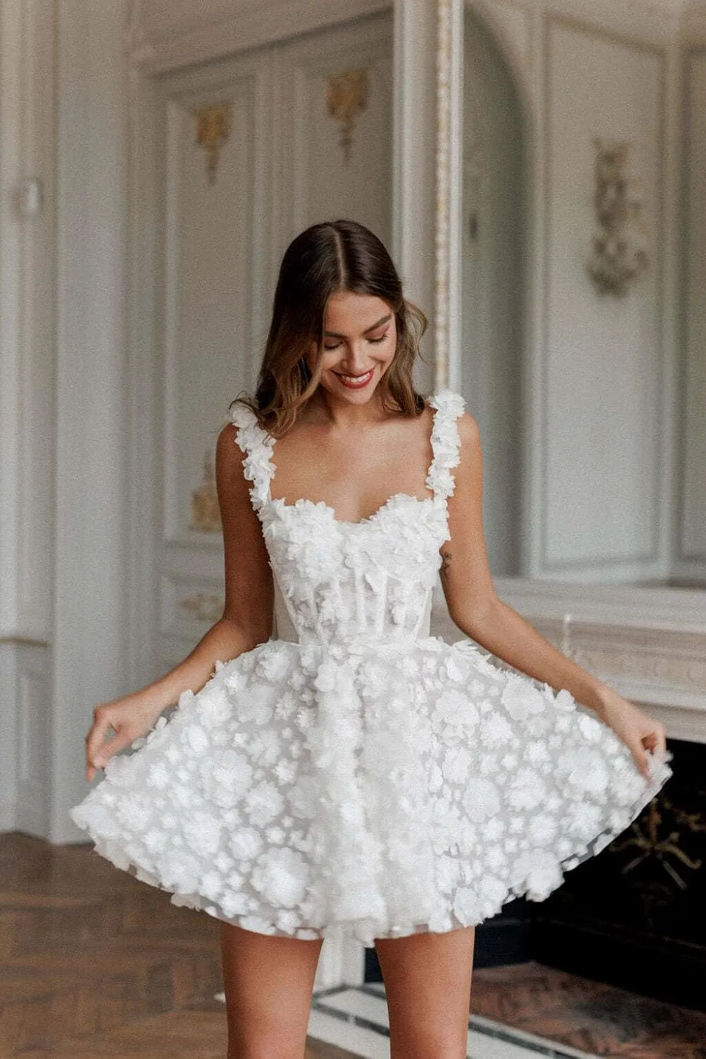Short Wedding Dresses for Bride Lace Tulle Bridal Gown Corset Reception Engagement Dress