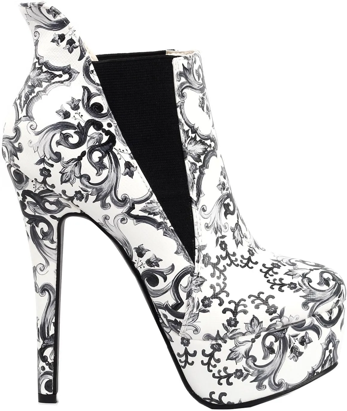 SHOW STORY Blue And White Porcelain Platform Stiletto Ankle Boot Bootie,LF80843