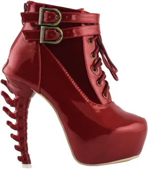SHOW STORY Lace Up Buckle High-top Bone High Heel Platform Ankle Boots,LF40601
