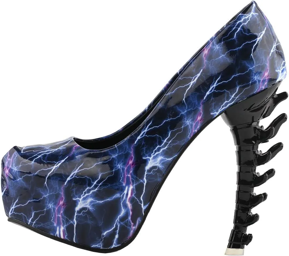 SHOW STORY Ladies Skull Rose Print Platform Bone Heel Party Club Pumps,LF80610