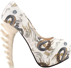 SHOW STORY Ladies Skull Rose Print Platform Bone Heel Party Club Pumps,LF80610