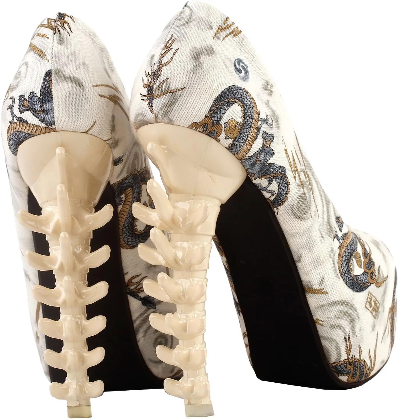 SHOW STORY Ladies Skull Rose Print Platform Bone Heel Party Club Pumps,LF80610