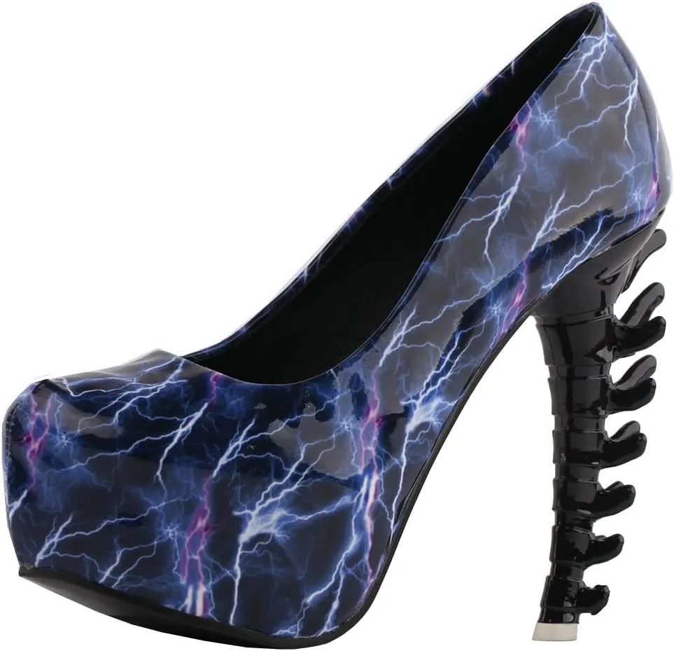 SHOW STORY Ladies Skull Rose Print Platform Bone Heel Party Club Pumps,LF80610