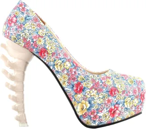SHOW STORY Ladies Skull Rose Print Platform Bone Heel Party Club Pumps,LF80610