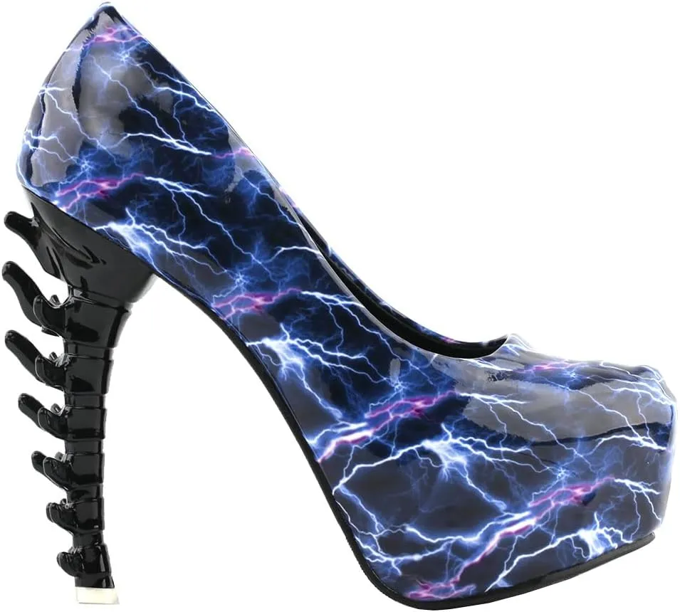 SHOW STORY Ladies Skull Rose Print Platform Bone Heel Party Club Pumps,LF80610