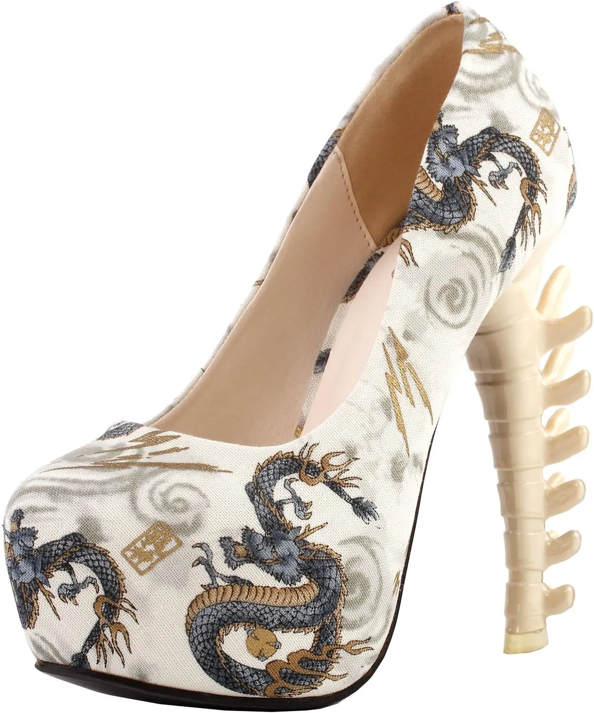 SHOW STORY Ladies Skull Rose Print Platform Bone Heel Party Club Pumps,LF80610