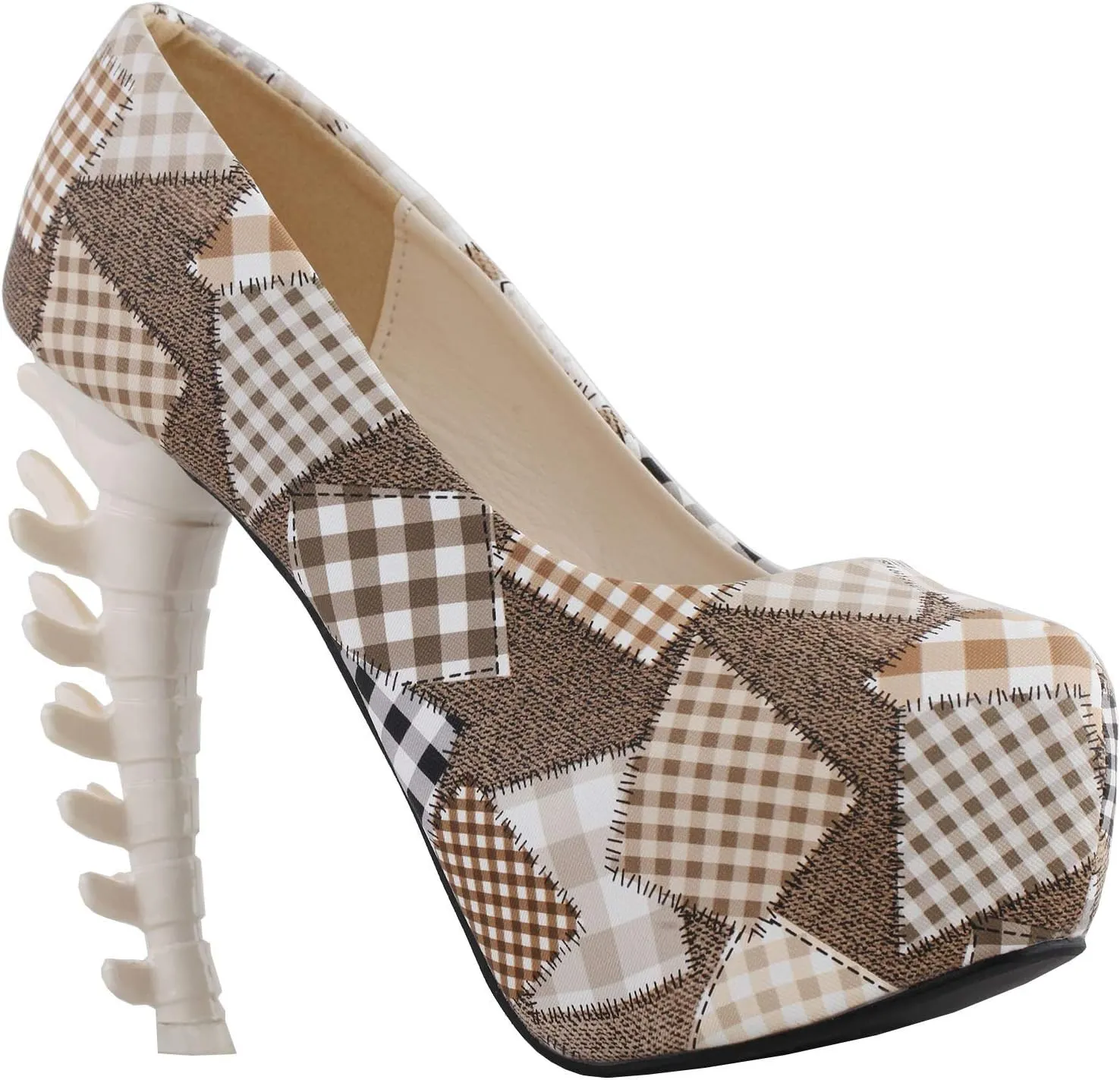 SHOW STORY Ladies Skull Rose Print Platform Bone Heel Party Club Pumps,LF80610