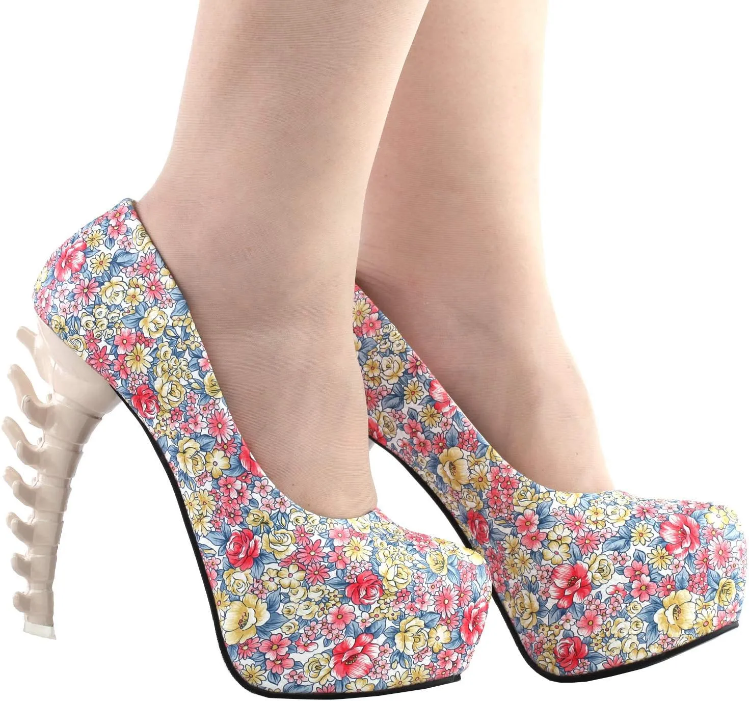 SHOW STORY Ladies Skull Rose Print Platform Bone Heel Party Club Pumps,LF80610