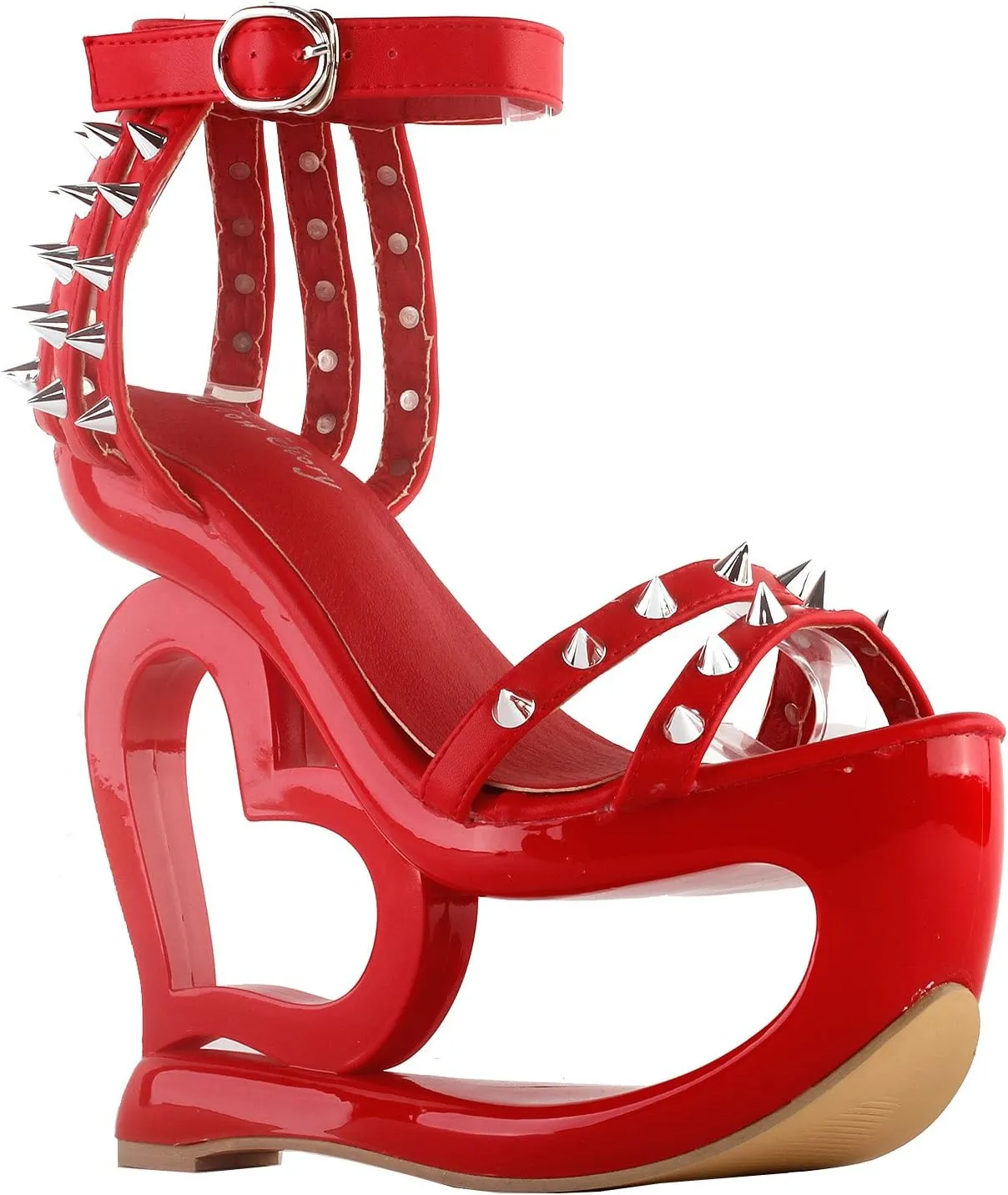 SHOW STORY Punk Black Spikes Strappy Heart Heel Wedge Evening Sandals,LF40204