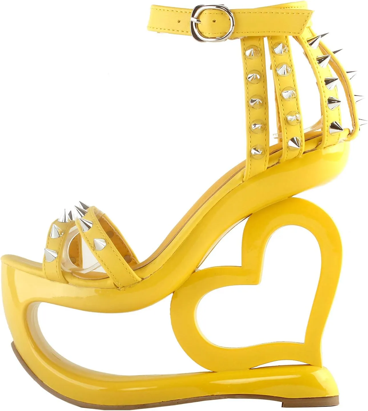 SHOW STORY Punk Black Spikes Strappy Heart Heel Wedge Evening Sandals,LF40204