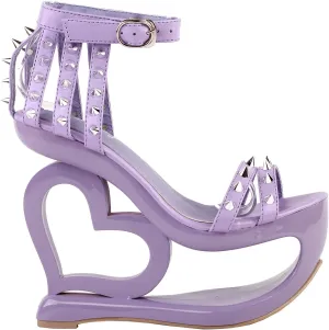 SHOW STORY Punk Black Spikes Strappy Heart Heel Wedge Evening Sandals,LF40204