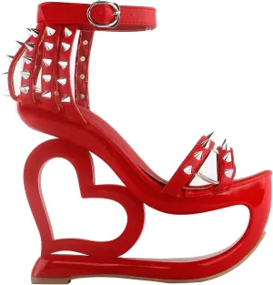 SHOW STORY Punk Black Spikes Strappy Heart Heel Wedge Evening Sandals,LF40204