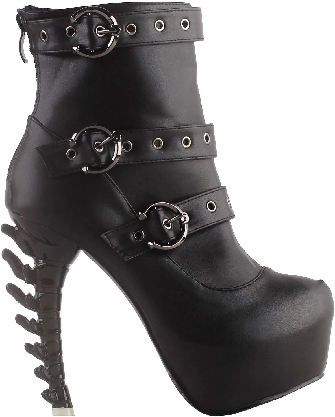SHOW STORY Punk Black Strappy Buckle Zip High-top Bone Platform Ankle Boots,LF80674