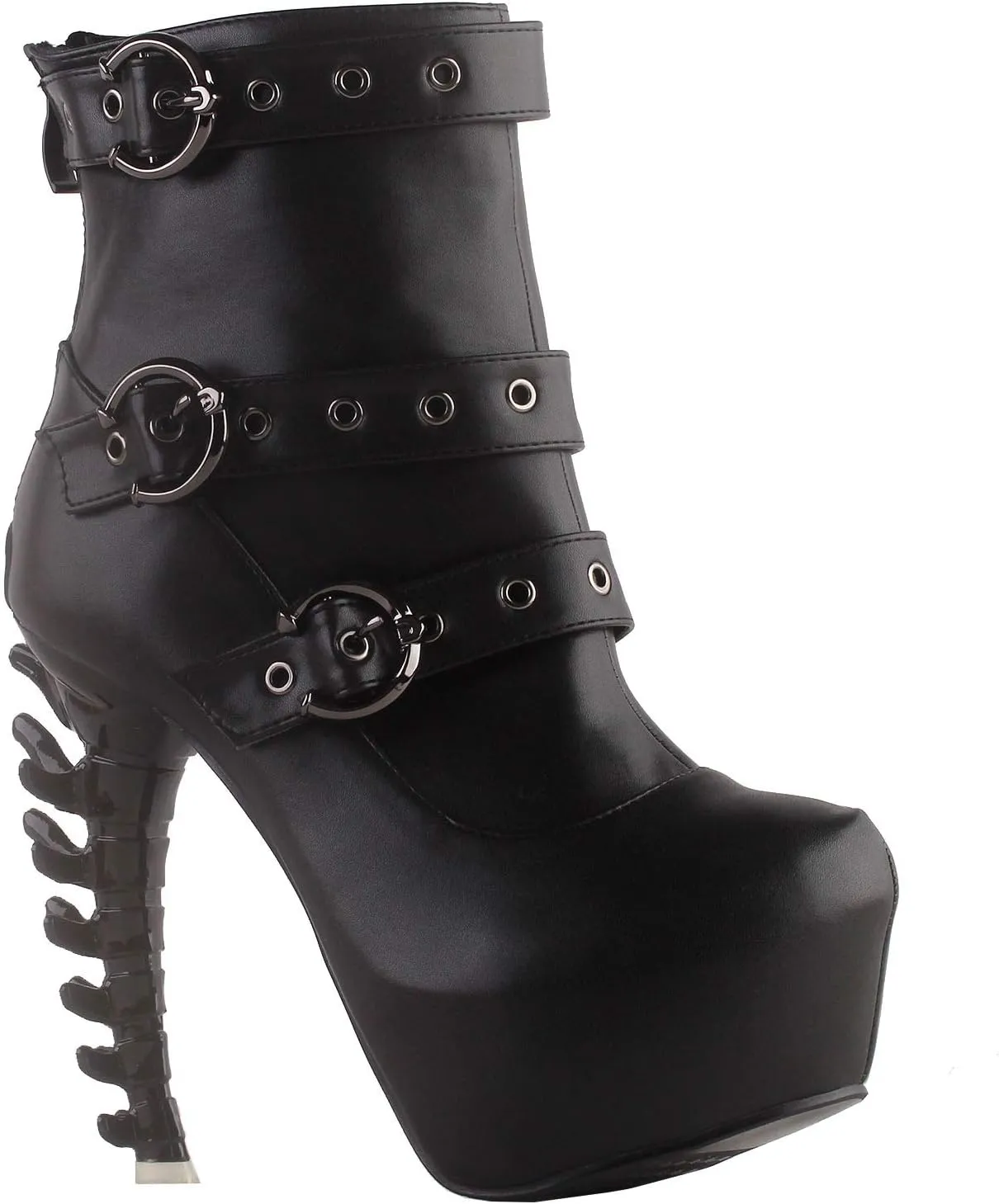 SHOW STORY Punk Black Strappy Buckle Zip High-top Bone Platform Ankle Boots,LF80674