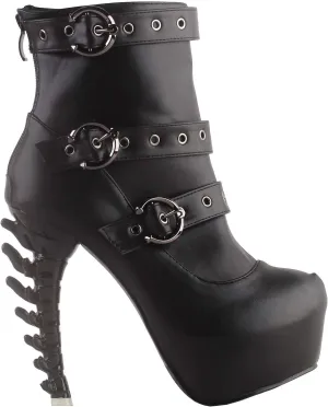SHOW STORY Punk Black Strappy Buckle Zip High-top Bone Platform Ankle Boots,LF80674
