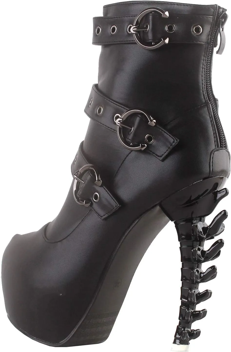 SHOW STORY Punk Black Strappy Buckle Zip High-top Bone Platform Ankle Boots,LF80674