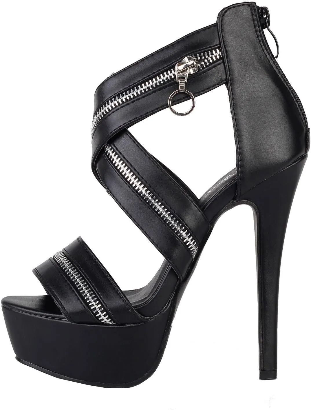 SHOW STORY Punk Black X-Strap Zip Gothic Platform Stiletto Heel Sandals,LF80101