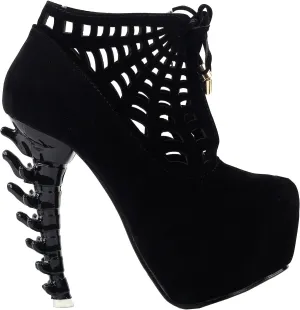 SHOW STORY Punk Black/Grey Spider Web Lace-Up Platform Bone Heel Ankle Boot Bootie,LF80643