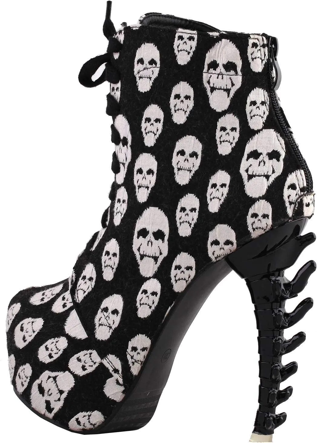 SHOW STORY Punk Lace Up Back Zip High-top Bone High Heel Platform Ankle Boots,LF80647