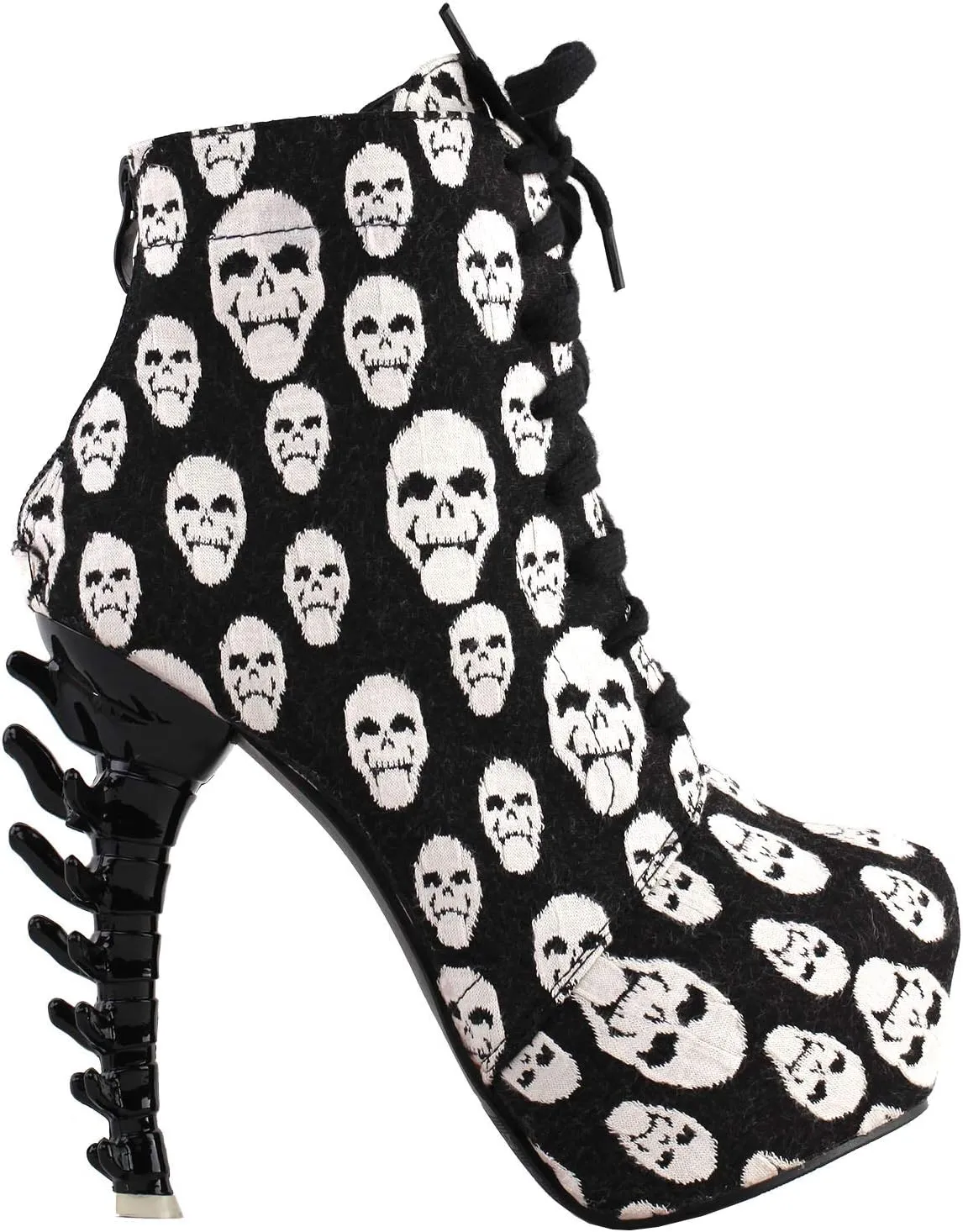SHOW STORY Punk Lace Up Back Zip High-top Bone High Heel Platform Ankle Boots,LF80647