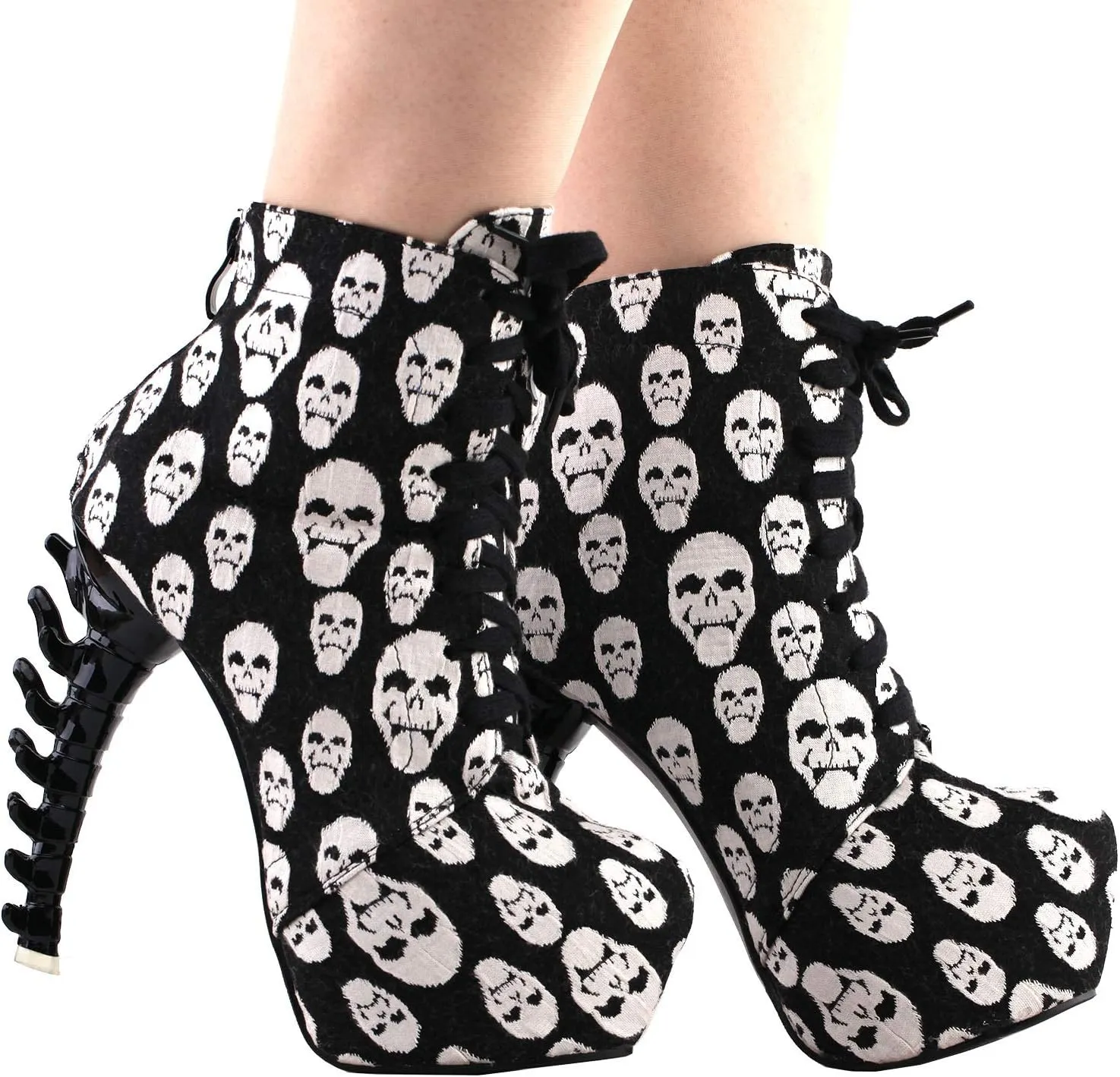 SHOW STORY Punk Lace Up Back Zip High-top Bone High Heel Platform Ankle Boots,LF80647