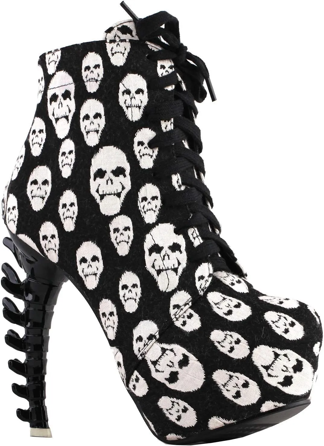 SHOW STORY Punk Lace Up Back Zip High-top Bone High Heel Platform Ankle Boots,LF80647