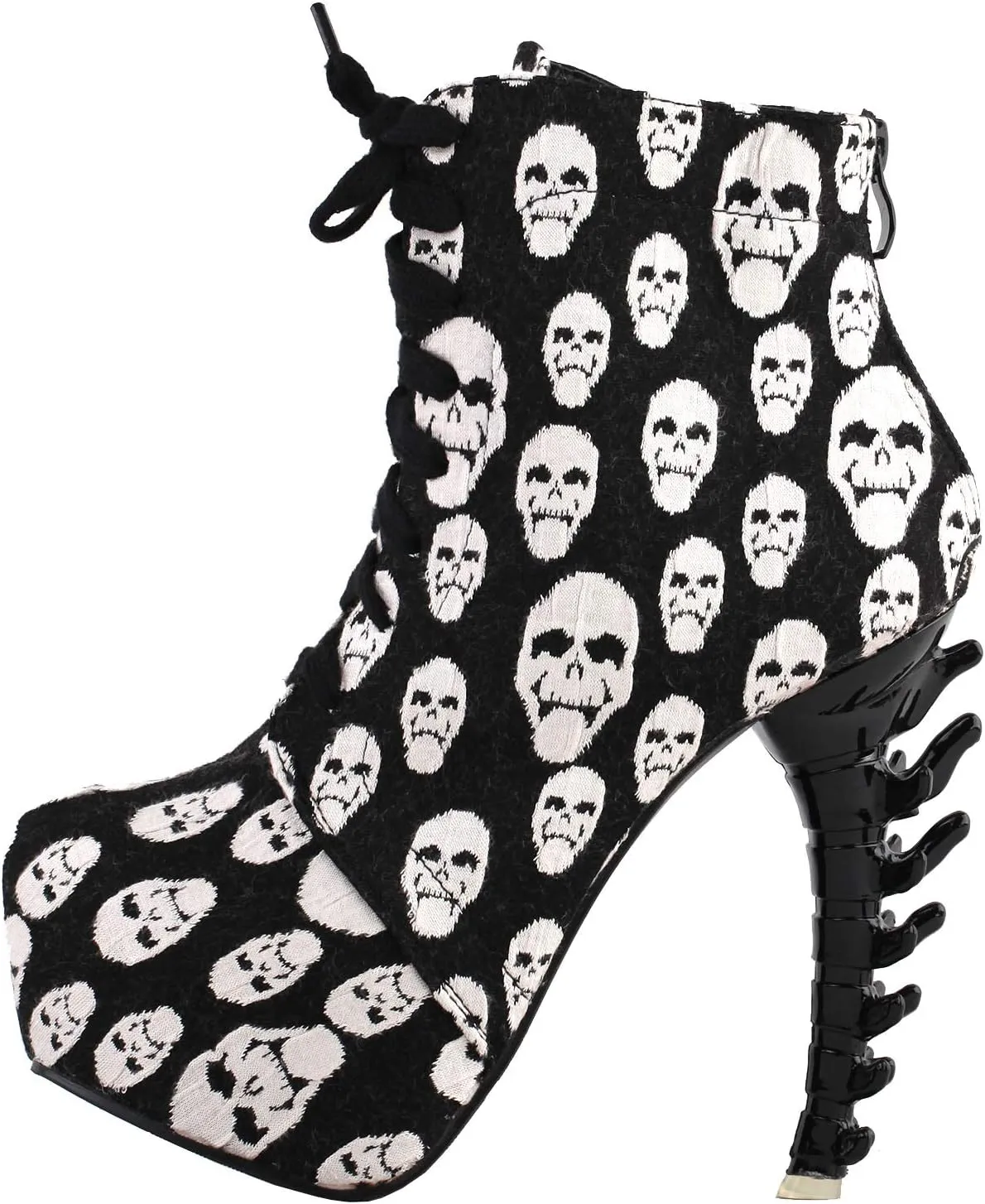 SHOW STORY Punk Lace Up Back Zip High-top Bone High Heel Platform Ankle Boots,LF80647