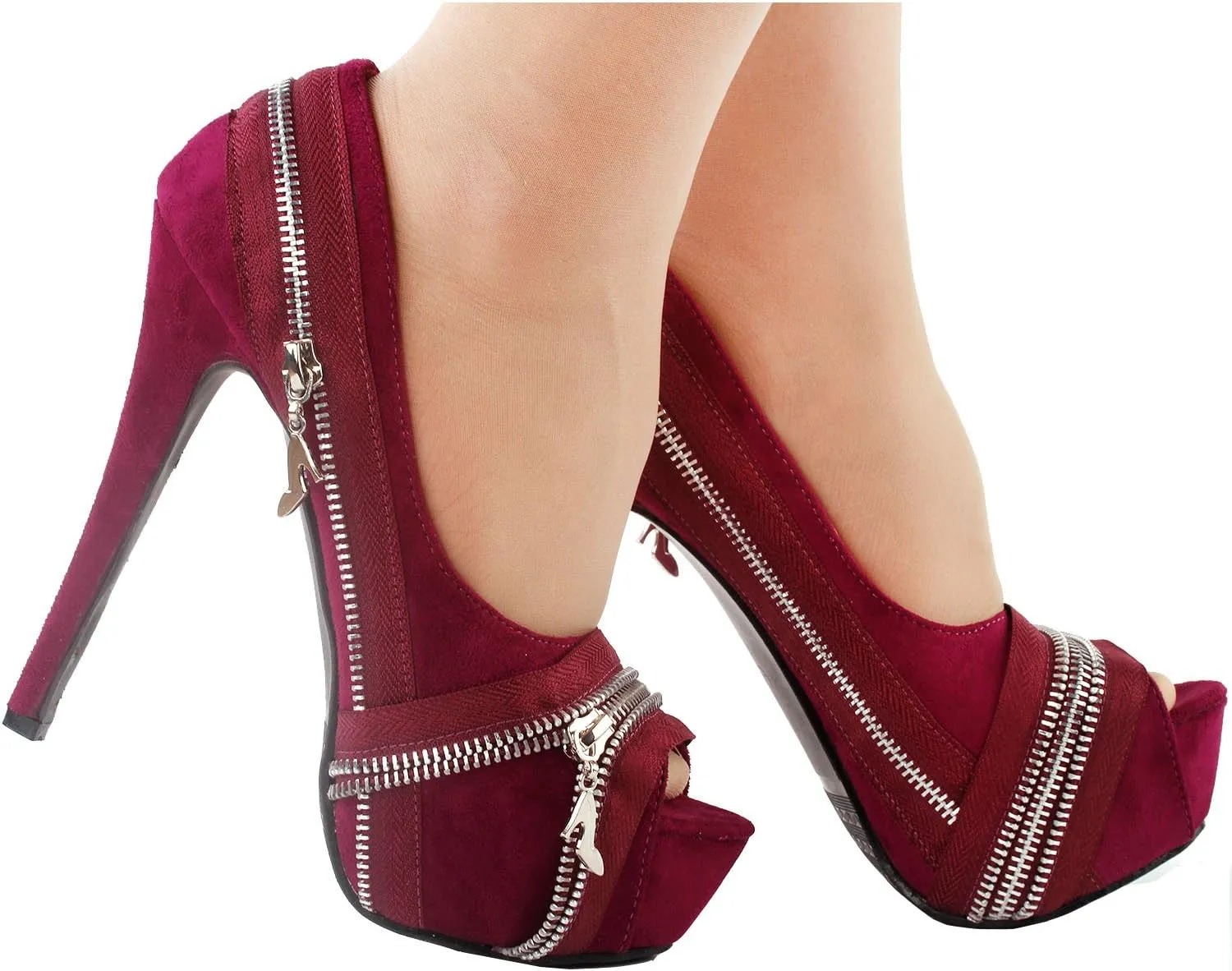 SHOW STORY Punk Multi-Colour Zip Peeptoe Platform High Heel Stiletto Pump,LF80836