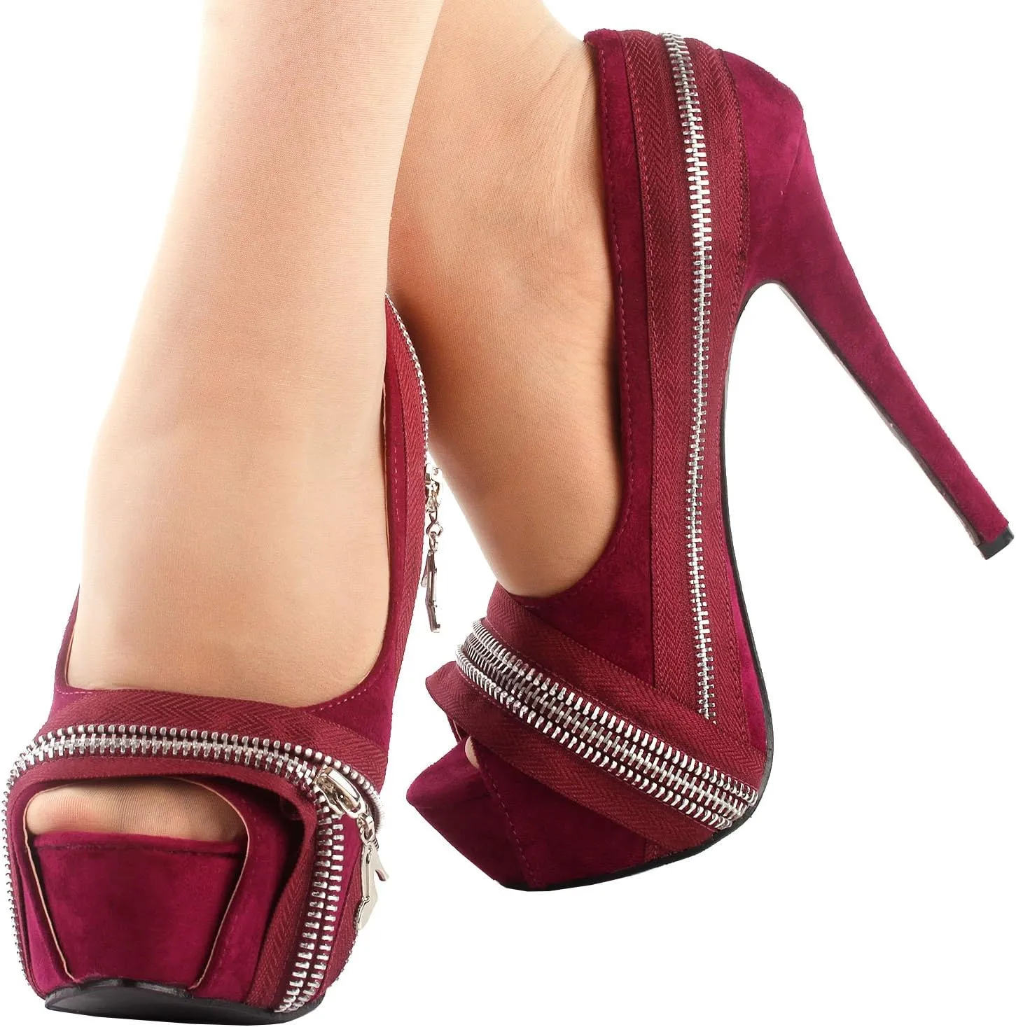 SHOW STORY Punk Multi-Colour Zip Peeptoe Platform High Heel Stiletto Pump,LF80836