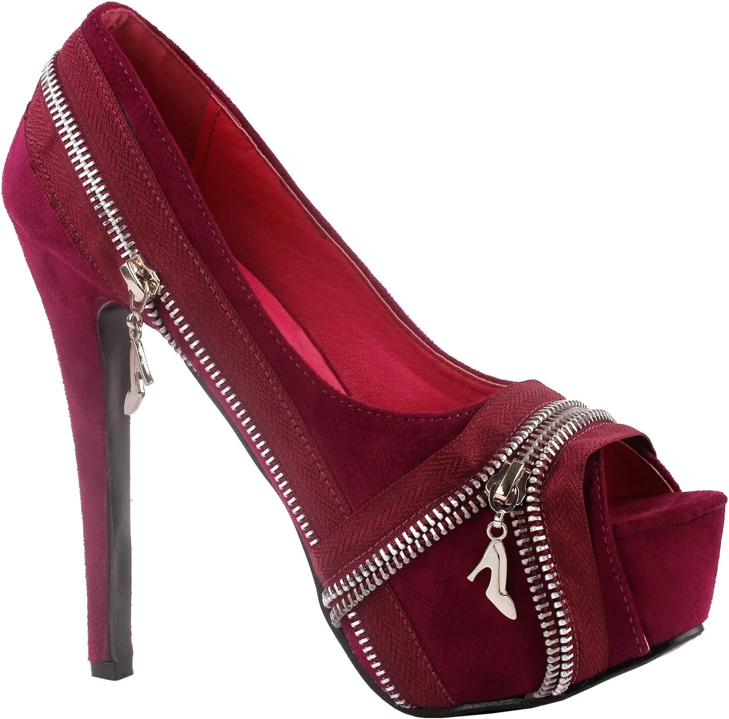 SHOW STORY Punk Multi-Colour Zip Peeptoe Platform High Heel Stiletto Pump,LF80836