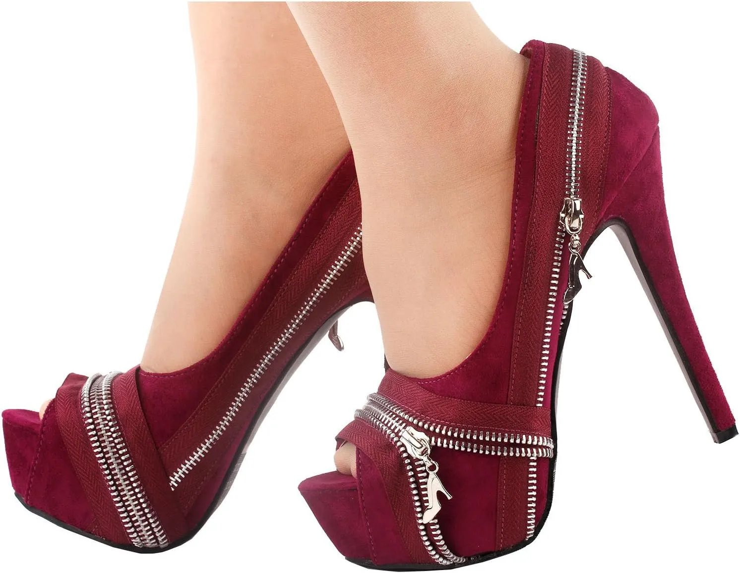 SHOW STORY Punk Multi-Colour Zip Peeptoe Platform High Heel Stiletto Pump,LF80836