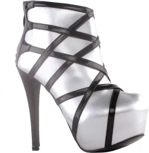 SHOW STORY Punk Red Black Strappy Platform Stiletto Ankle Bootie Boots,LF80858