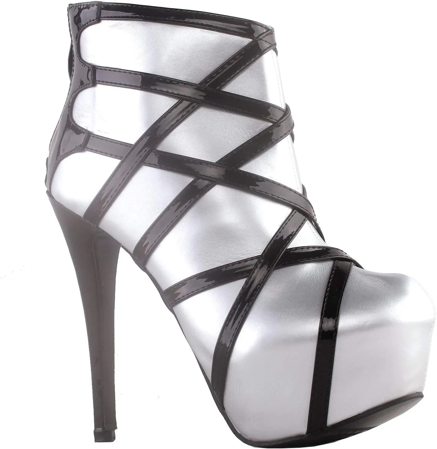 SHOW STORY Punk Red Black Strappy Platform Stiletto Ankle Bootie Boots,LF80858