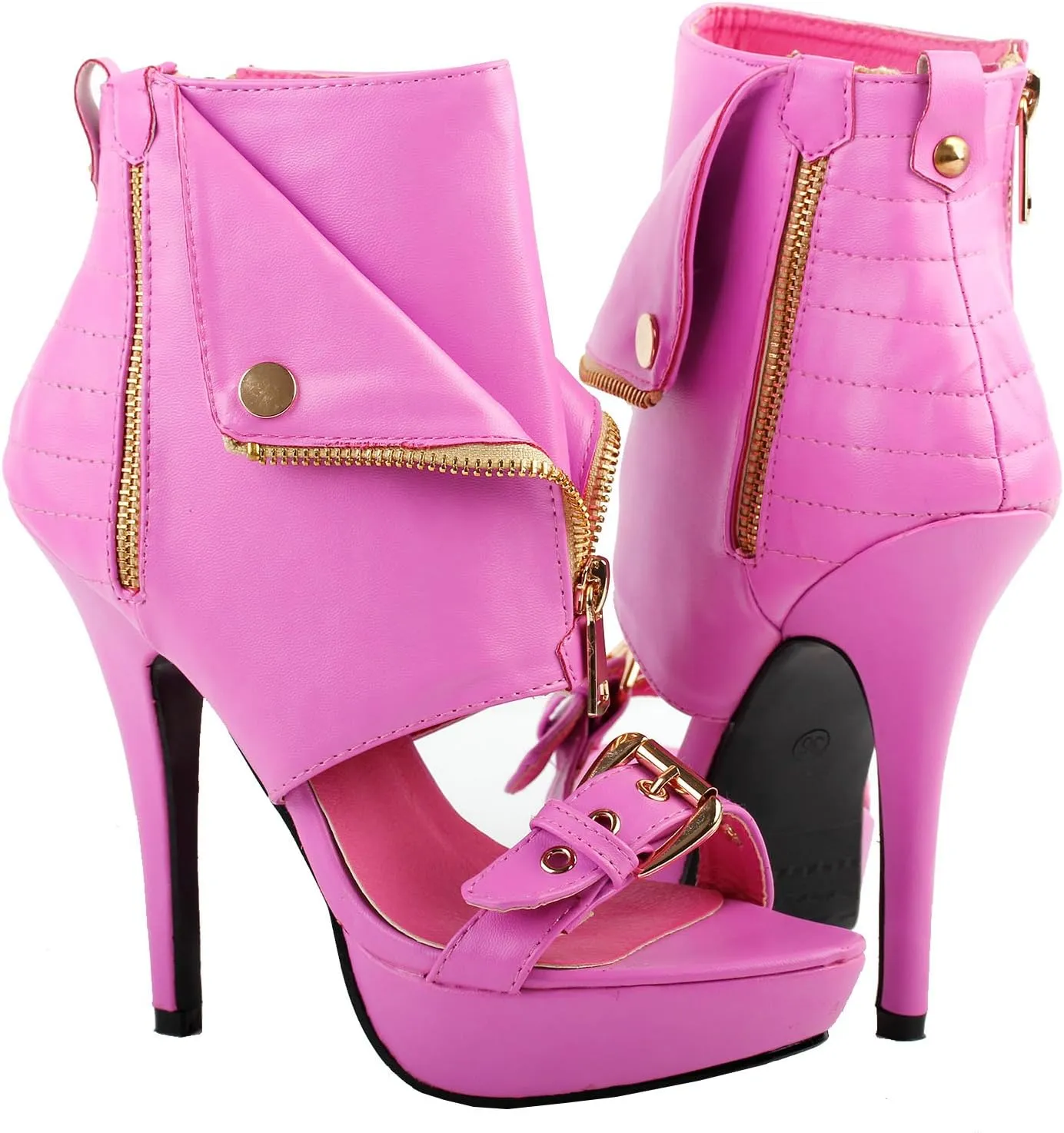 SHOW STORY Punk Stud Buckle High Heels Stilettos Pumps with Zipper Bootie Sandal,LF30103