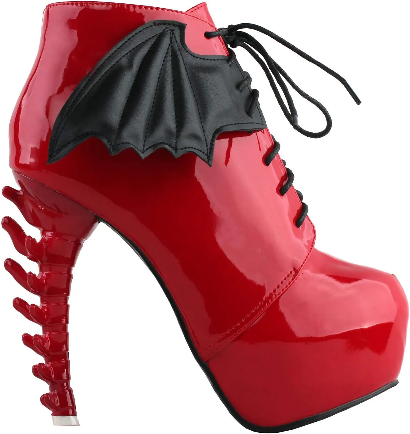 SHOW STORY Punk Two Tone Wings Lace Up Bone Heels Platform Ankle Boots,LF80658