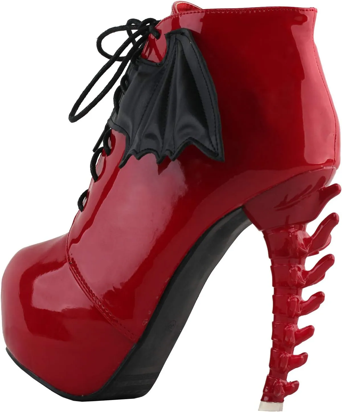SHOW STORY Punk Two Tone Wings Lace Up Bone Heels Platform Ankle Boots,LF80658