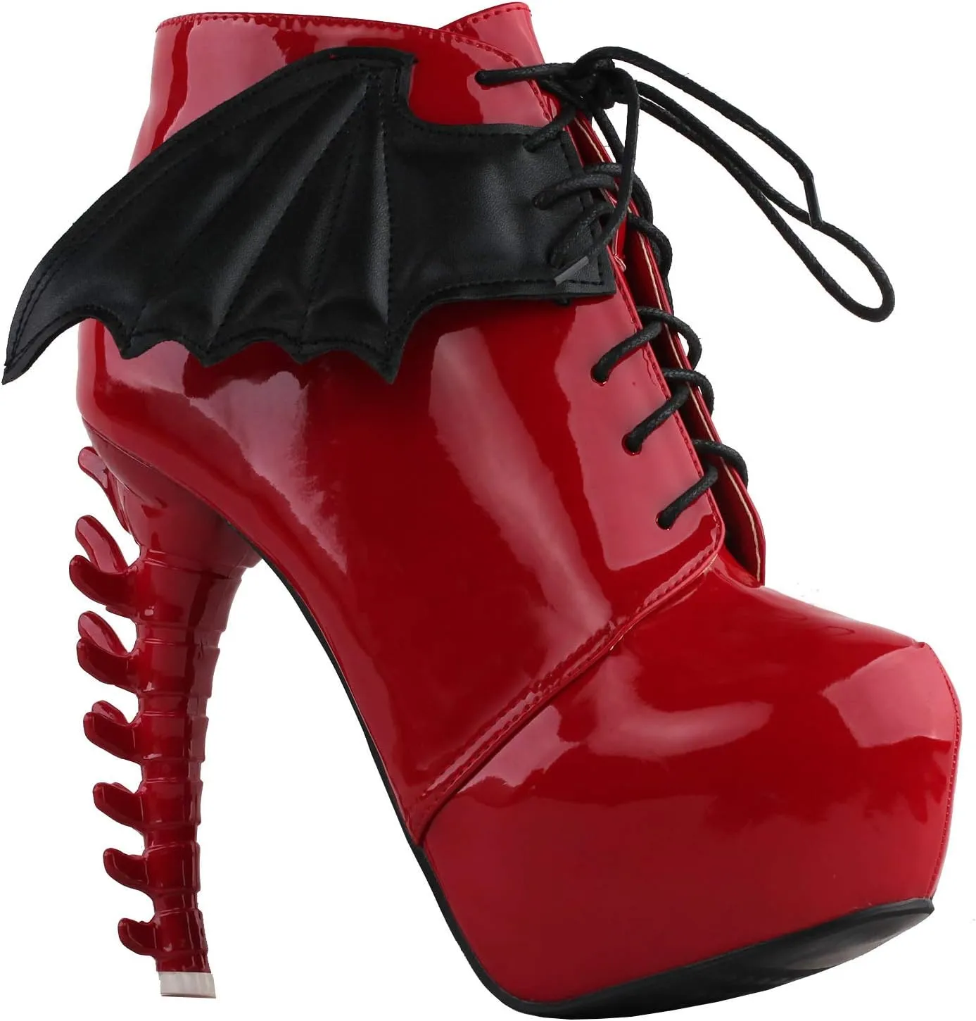 SHOW STORY Punk Two Tone Wings Lace Up Bone Heels Platform Ankle Boots,LF80658
