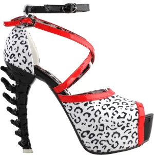 SHOW STORY Retro Black White Red Strappy Leopard Print Gladiator Platform Bone Heels Sandals,LF80708